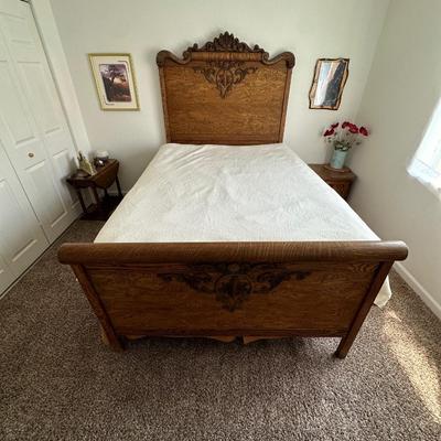 STUNNING ANTIQUE QUEEN BED WITH DENVER MATTRESS CO FIRM MATTRESS