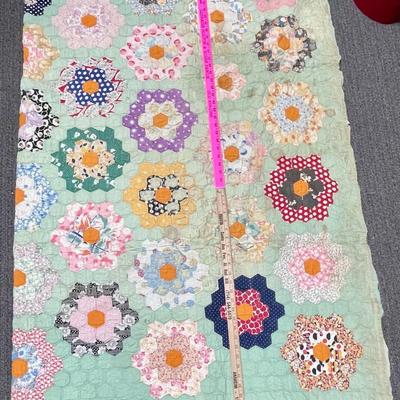 Vintage Handmade Quilt Grandmother's Flowering Garden, Multi-colored flower design 38" x 54"