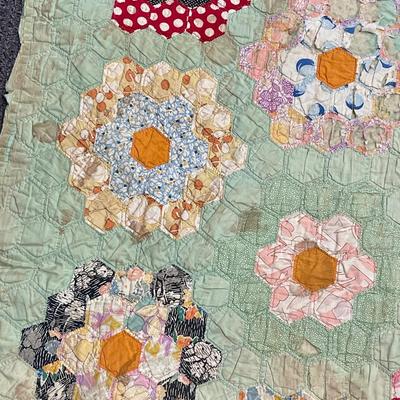 Vintage Handmade Quilt Grandmother's Flowering Garden, Multi-colored flower design 38" x 54"
