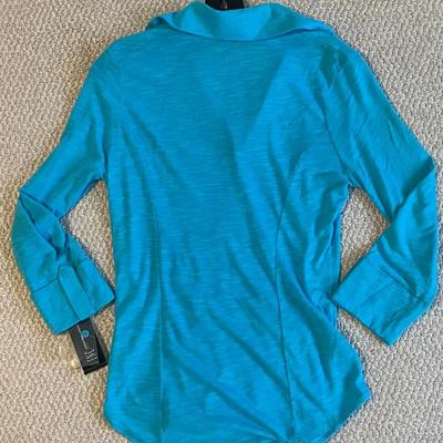 Brand New w/Tags INC Turquoise Ruched Button-Up Blouse, Size PS