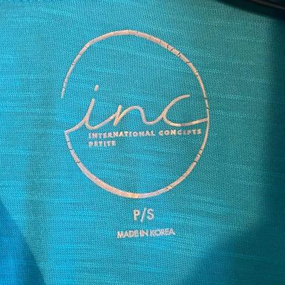 Brand New w/Tags INC Turquoise Ruched Button-Up Blouse, Size PS
