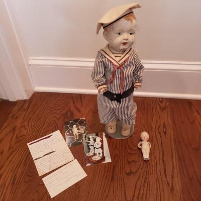 Vintage Porcelain Victorian Doll, Sailor and Porcelain Baby (PB-KD)