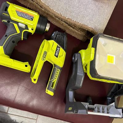 3 Pc. Lot Ryobi - Flashlight, Work Light, Heat Gun