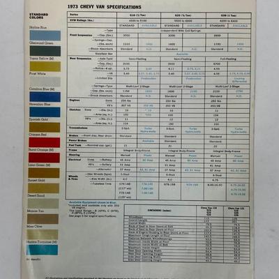 Vintage 1973 Chevy Van Sales/Marketing Brochure