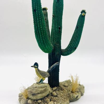 Ceramic Saguaro Cactus and Roadrunner