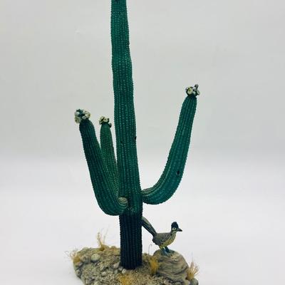 Ceramic Saguaro Cactus and Roadrunner