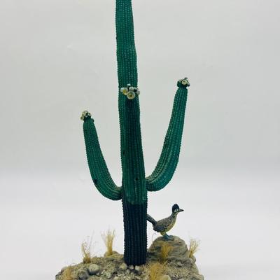Ceramic Saguaro Cactus and Roadrunner
