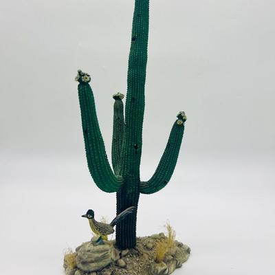 Ceramic Saguaro Cactus and Roadrunner