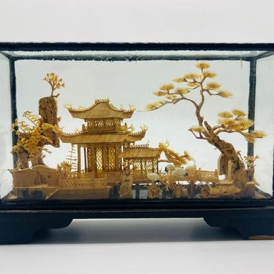 Miniature Chinese Cork Diorama with Lacquered Base