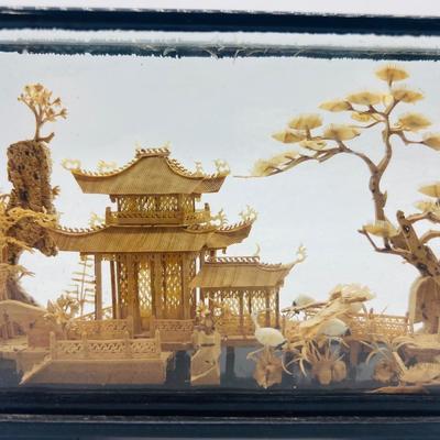 Miniature Chinese Cork Diorama with Lacquered Base