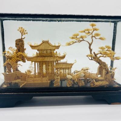 Miniature Chinese Cork Diorama with Lacquered Base