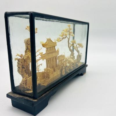Miniature Chinese Cork Diorama with Lacquered Base