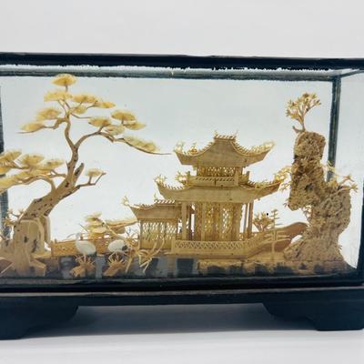 Miniature Chinese Cork Diorama with Lacquered Base
