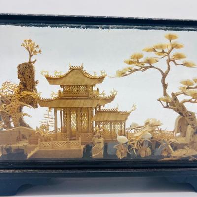Miniature Chinese Cork Diorama with Lacquered Base