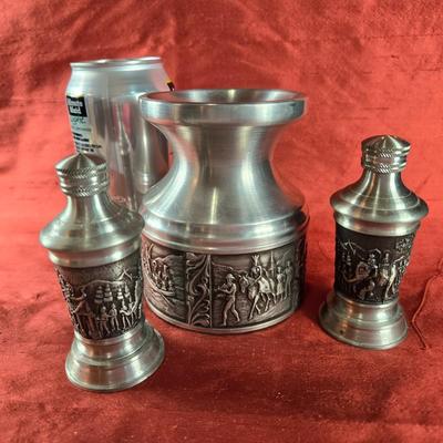 Norwegian Pewter Salt, Pepper and Candle Holder