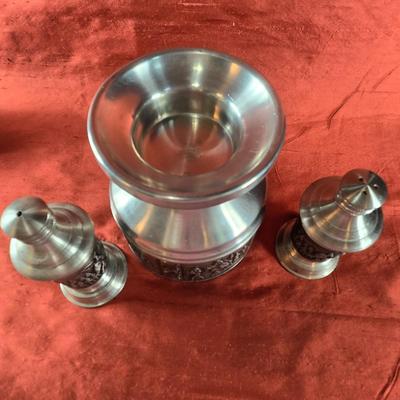 Norwegian Pewter Salt, Pepper and Candle Holder