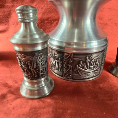 Norwegian Pewter Salt, Pepper and Candle Holder
