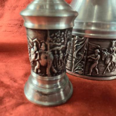 Norwegian Pewter Salt, Pepper and Candle Holder