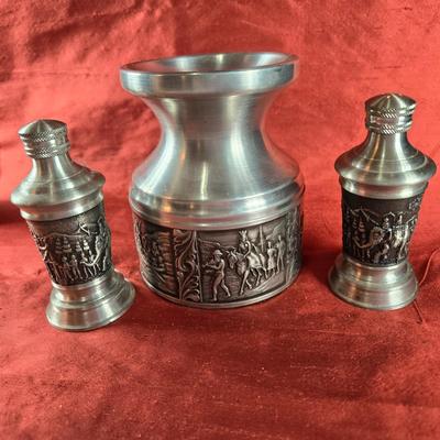 Norwegian Pewter Salt, Pepper and Candle Holder