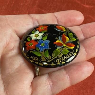 Ukrainian Hand-Painted Wood Broach