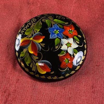 Ukrainian Hand-Painted Wood Broach