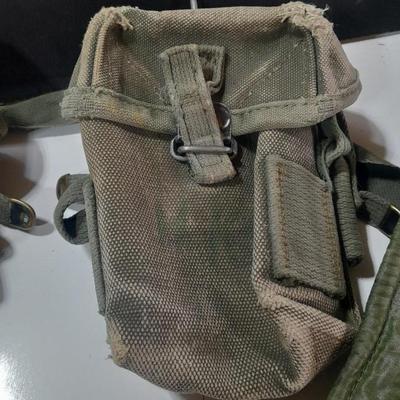 Military issued canvass ammo bags with belts and shoulder straps