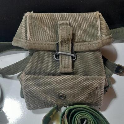 Military issued canvass ammo bags with belts and shoulder straps