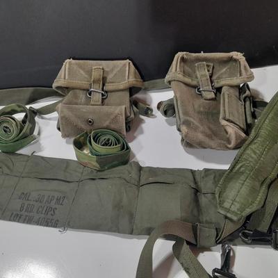 Military issued canvass ammo bags with belts and shoulder straps