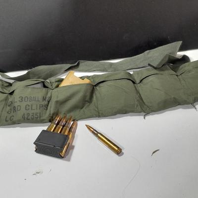 Ammunition in a bandoleer - 8 round clips - CAL 30 BALL M2