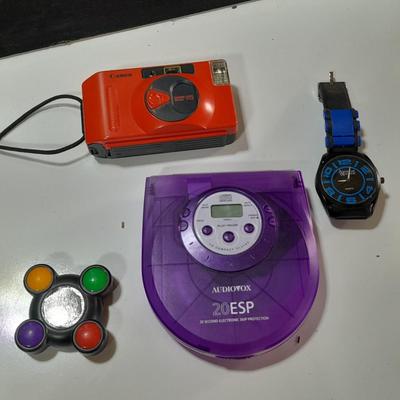Fun small electronics - 35 mm Camera - cd player - watch - and memory maze game