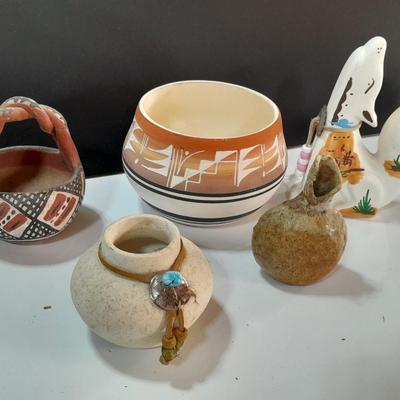 Native American pottery - signed UTE - and other vases - wolf pottery