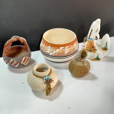 Native American pottery - signed UTE - and other vases - wolf pottery