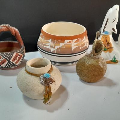 Native American pottery - signed UTE - and other vases - wolf pottery