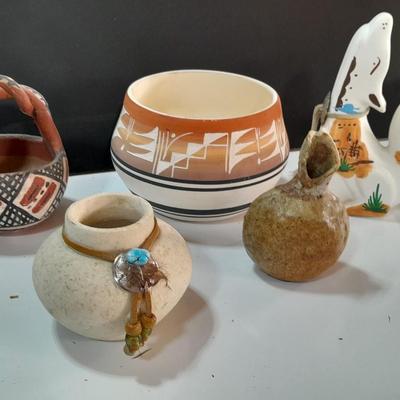 Native American pottery - signed UTE - and other vases - wolf pottery