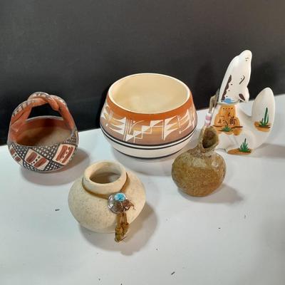 Native American pottery - signed UTE - and other vases - wolf pottery