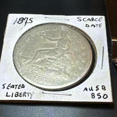 1875 SEATED LIBERTY 1$ U.S. coin Scarce Date Au 58