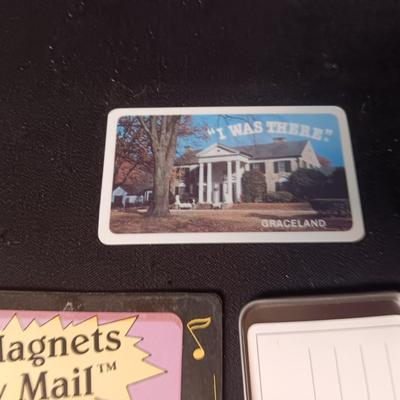 ELVIS MAGNETS, CATALOG OF RECORDS AND TAPES, STICKERS AND MORE