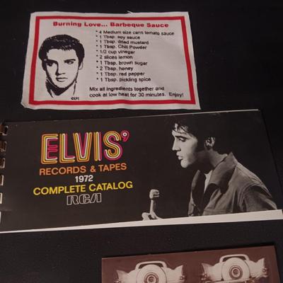 ELVIS MAGNETS, CATALOG OF RECORDS AND TAPES, STICKERS AND MORE