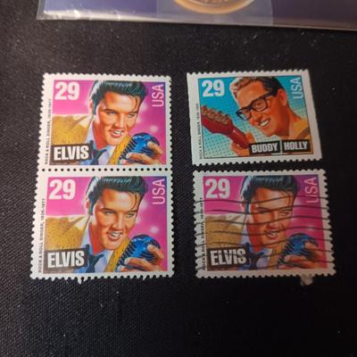 ELVIS POSTAGE STAMPS, 1977 CARD CALENDAR AND MORE