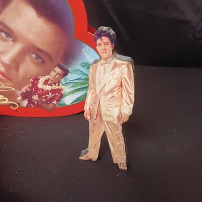 ELVIS VALENTINE HEART, FREE STANDING ELVIS, GUITAR AND SMALL TINS