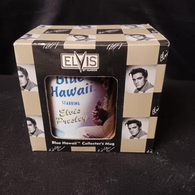 ELVIS COFFEE MUG, 2 DECKS OF PLAYING CARDS AND 2 GREETING CARDS