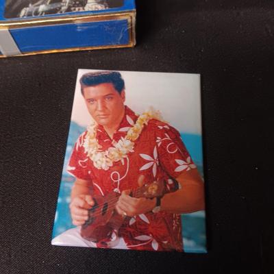 ELVIS COFFEE MUG, 2 DECKS OF PLAYING CARDS AND 2 GREETING CARDS