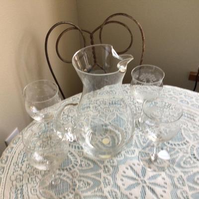 Princess House Large Pitcher and Four Glasses