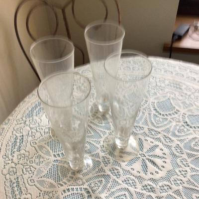 Four Clear Glass Tall Beer Glasses