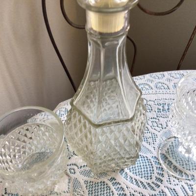 Cut Glass Decanter and 6 Matching Glasses