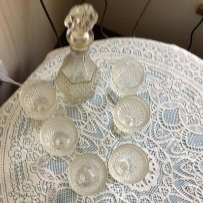 Cut Glass Decanter and 6 Matching Glasses