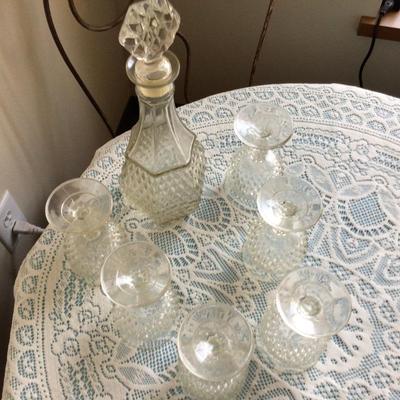Cut Glass Decanter and 6 Matching Glasses