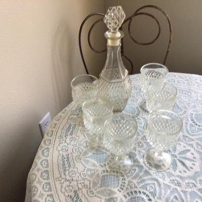 Cut Glass Decanter and 6 Matching Glasses