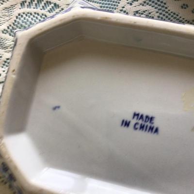 Set of Three Blue and White Serving Bowls.