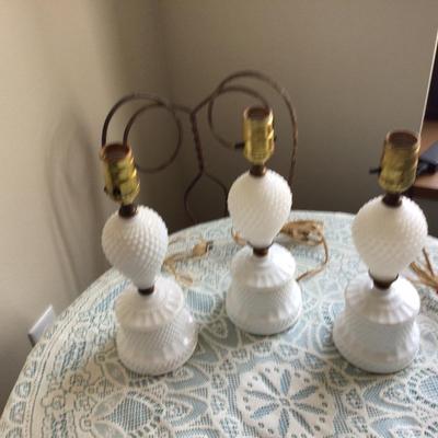 Three Milk Glass Hobnail Lamps
